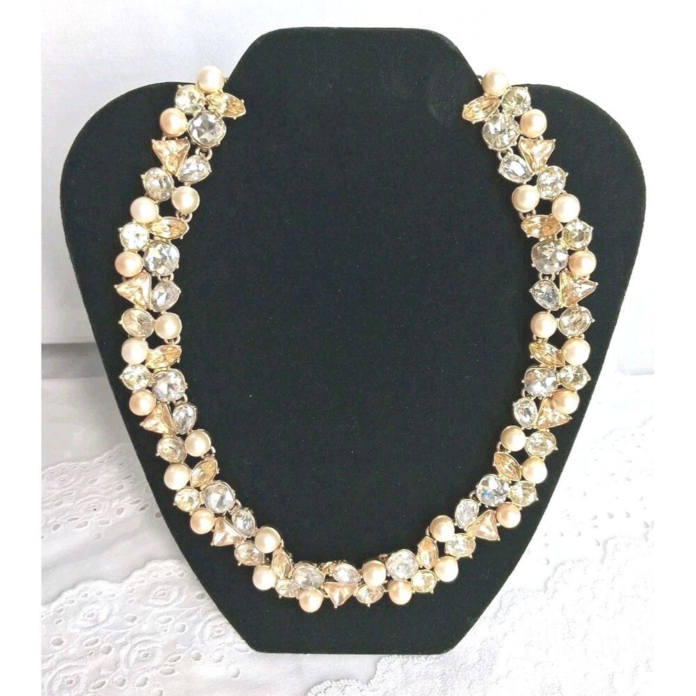 Talbot Collared Necklace Faux Pearl Gold Tone Crystal Accent Adjustable Lit Chic
